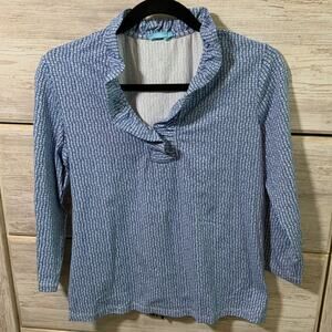 J.McLaughlin Durham Top M Blue White Ruffle Collar Golf Pickleball